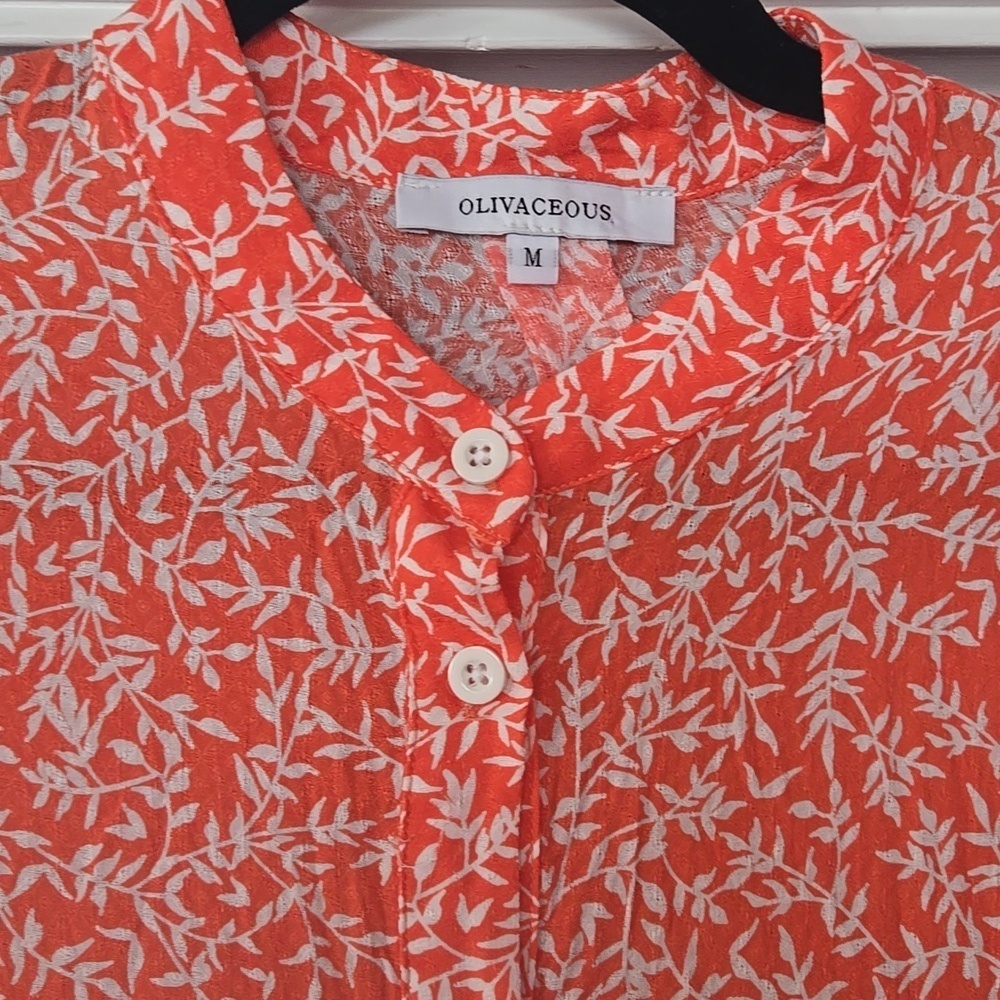 Olivaceous Orange & White Floral Cottagecore Handkerchief Hem Dress Size Medium - Picture 2 of 12